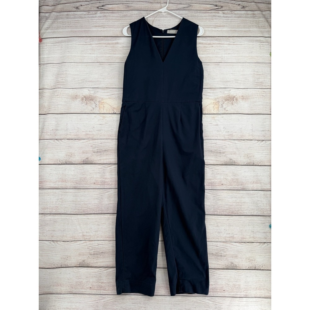 Everlane Jumpsuit Women 4 Navy Blue Sleeveless V-Neck Straight Leg Cotton